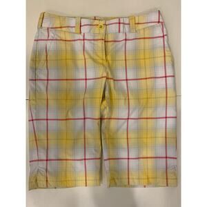 Women’s Nike Tour Performance Dri-Fit Golf Shorts Bermuda Yellow Red Plaid Sz 6